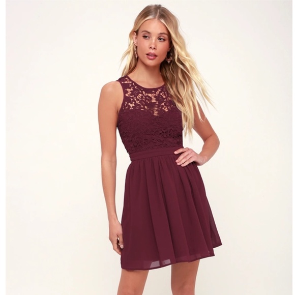 maroon lace skater dress